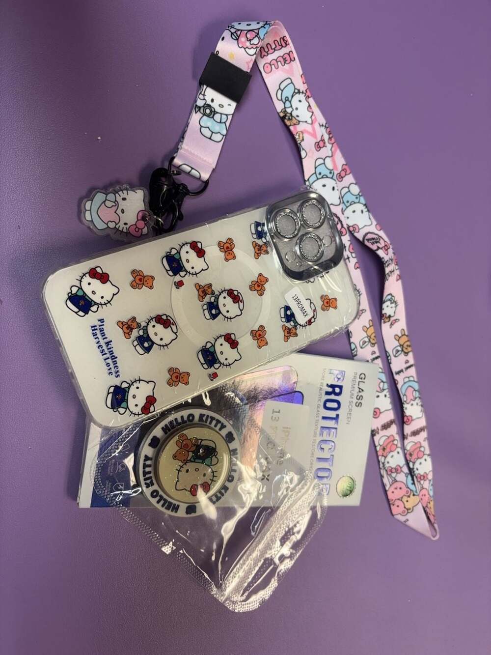 Hello Kitty iPhone 13 Pro Max Case with Lanyard and Screen Protector